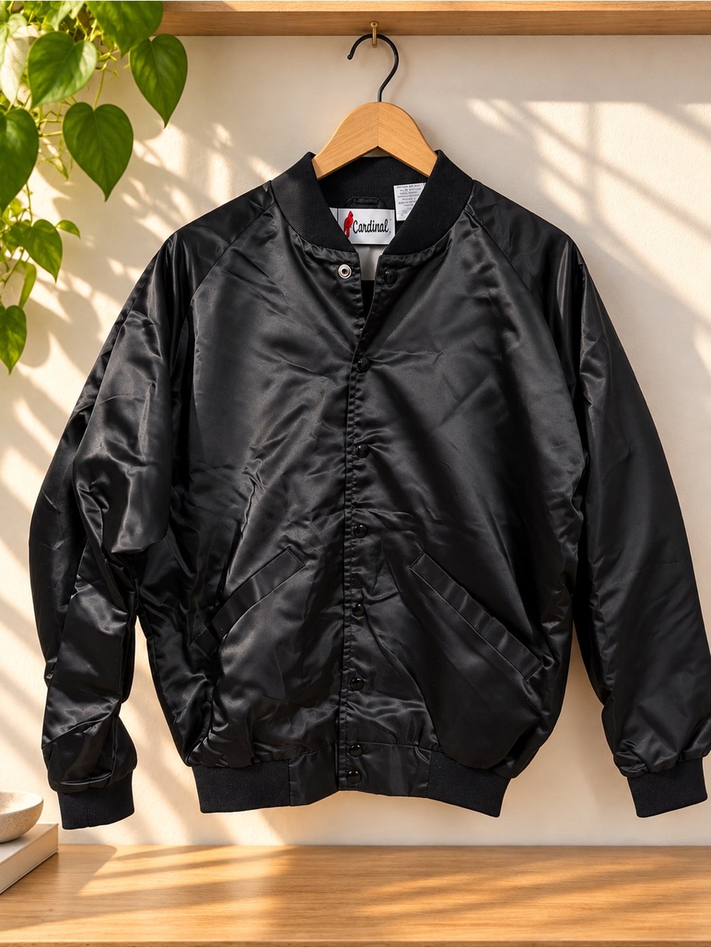 Black Satin Bomber Jacket Vintage Deadstock NWT